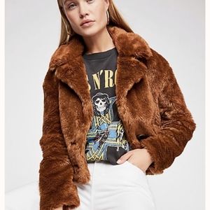 Free People Mena Brown Faux Fur Coat